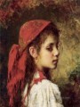 Retrato de una joven con un pañuelo rojo retrato de niña Alexei Harlamov